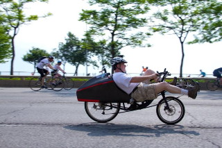 Short wheel base recumbent on Bike the Drive