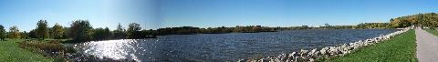 Wide view looking back at the bridge.